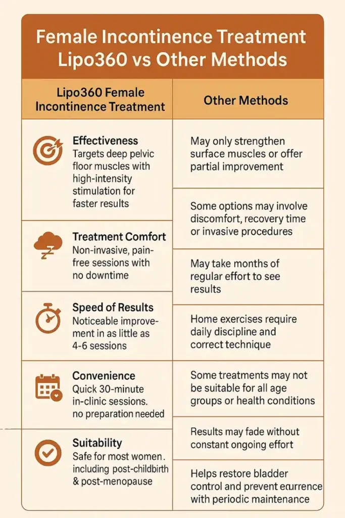 Comprehensive Guide To Female Incontinence Treatment Options 1 Table showing benefits of incontinence treatment Stanford-le-Hope