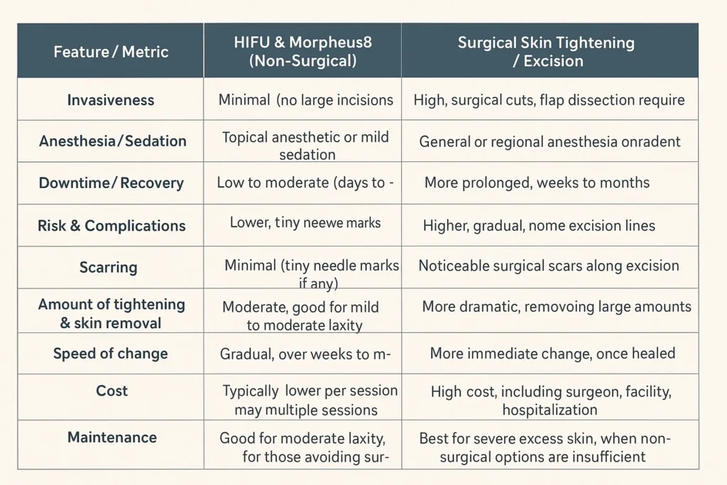 The Science of Skin Tightening 2 Table of skin tightening Stanford-le-Hope benefits compared to surgical options